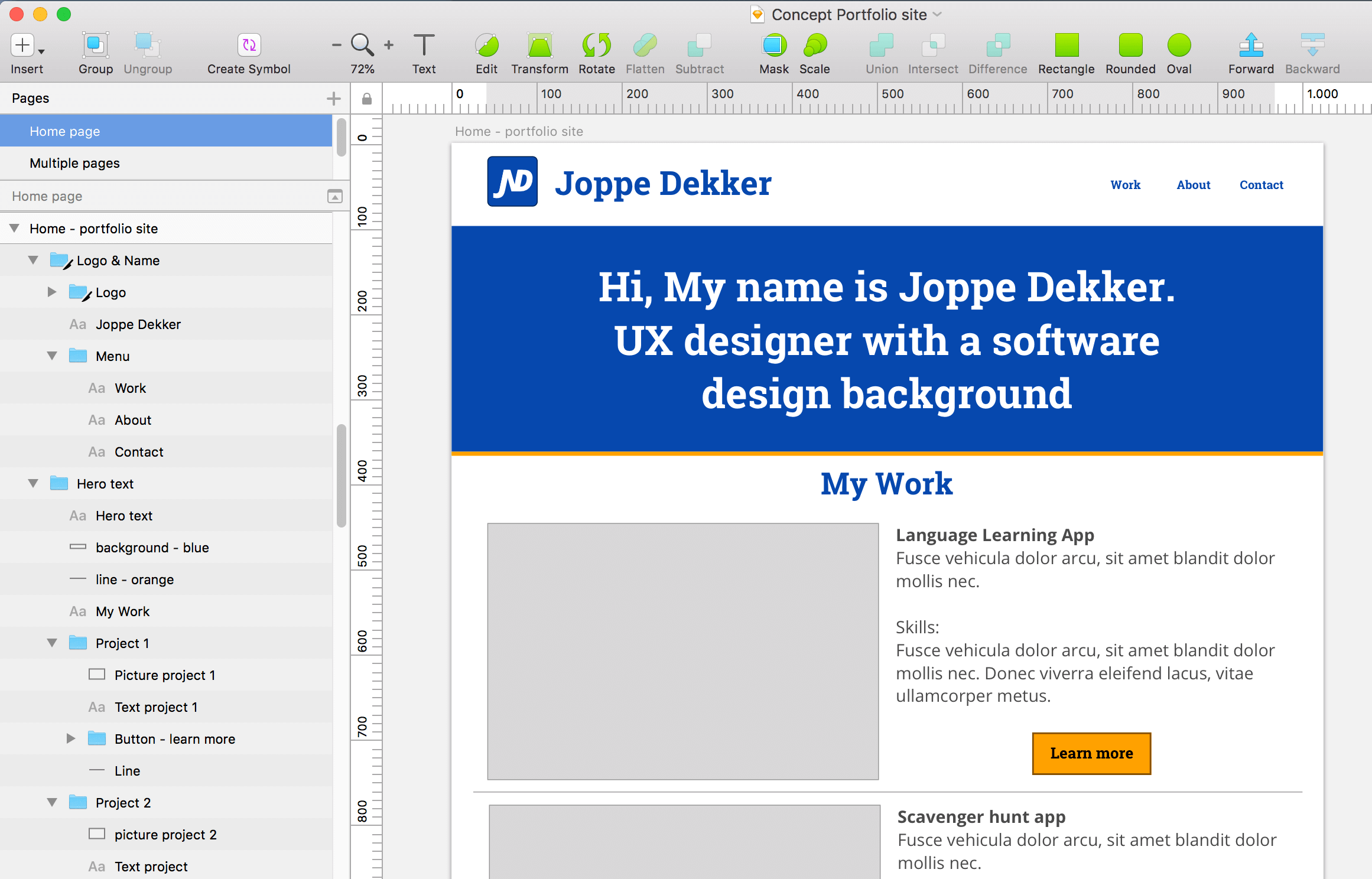 A high fidelity wireframe in sketch
